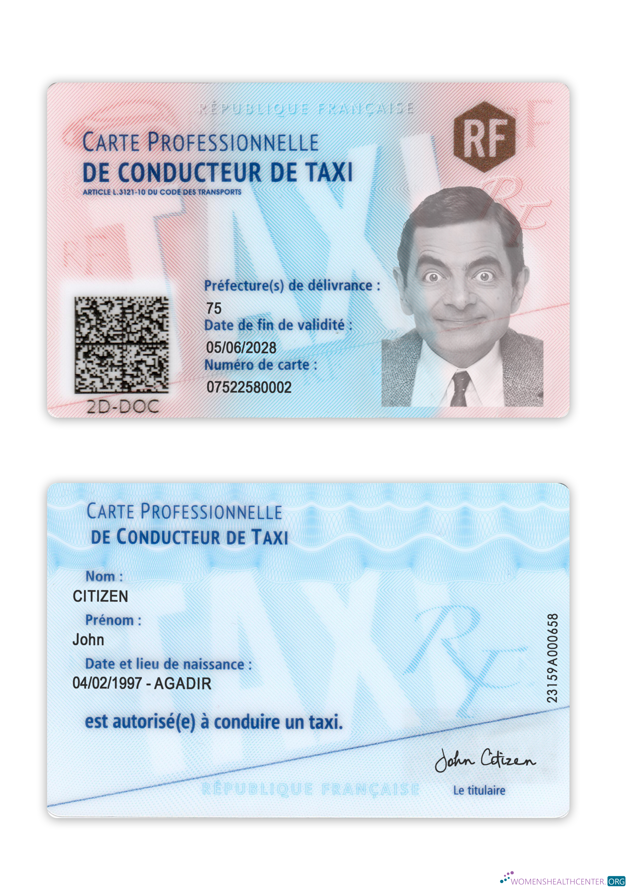 Download France taxi driver ID card Photoshop template